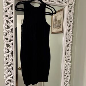 Black sleeveless lace and mesh dress
